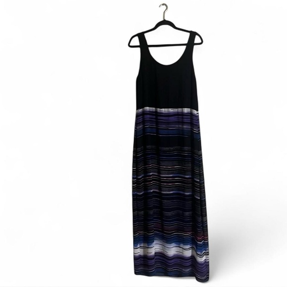 Vince Camuto Dress Sz XL Multicolor Chiffon Overlay Striped Maxi Side Slits - Picture 6 of 8